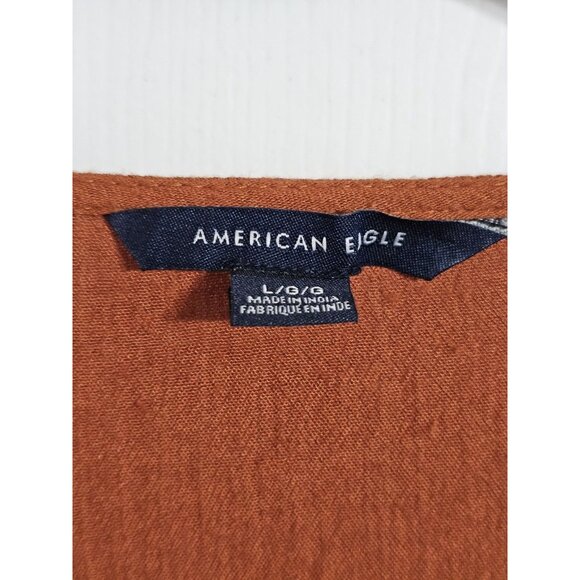 American Eagle Women’s Large Rust Embroidered Peasant Blouse Boho Top Cottage - Picture 4 of 7